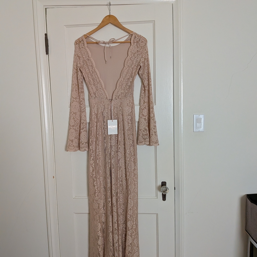 Mumu Lace Maxi Dress in Blush Taupe